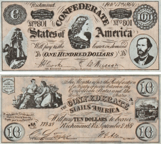 Confederate Currency $100 $10