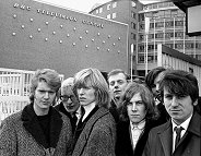 Pre-haircut Bowie outside the BBC for 'Gadzooks'