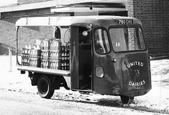 1960s three wheeled battery powered United Dairies milk float 